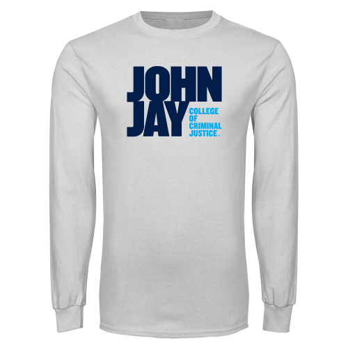 White Long Sleeve T Shirt-John Jay College of Criminal Justice Primary Mark