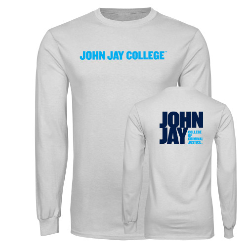 White Long Sleeve T Shirt-John Jay College of Criminal Justice Wordmark Horizontal