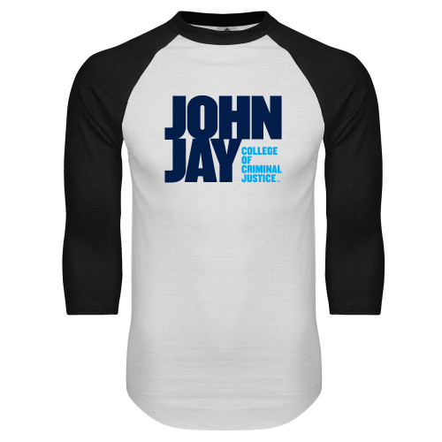 White/Black Raglan Baseball T Shirt-John Jay College of Criminal Justice Primary Mark
