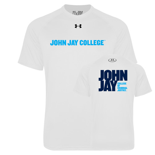 Under Armour White Tech Tee-John Jay College of Criminal Justice Wordmark Horizontal