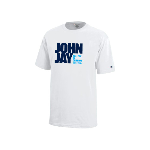 Champion Youth White Short Sleeve Tee-John Jay College of Criminal Justice Primary Mark