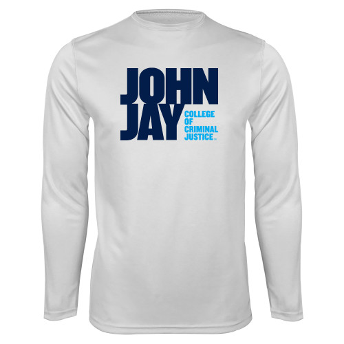 White Performance Long Sleeve Shirt-John Jay College of Criminal Justice Primary Mark
