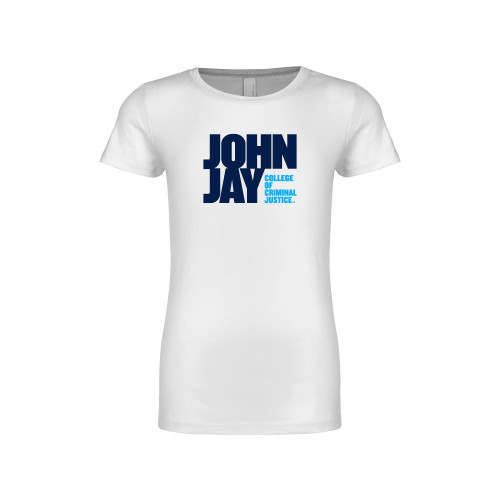 Next Level Girls White Fashion Fit T Shirt-John Jay College of Criminal Justice Primary Mark
