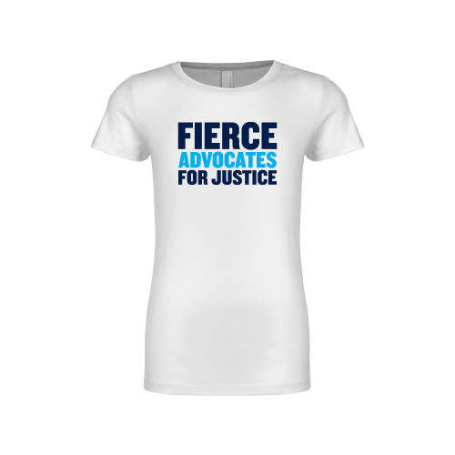 Next Level Girls White Fashion Fit T Shirt-John Jay College of Criminal Justice Fierce Advocates For Justice