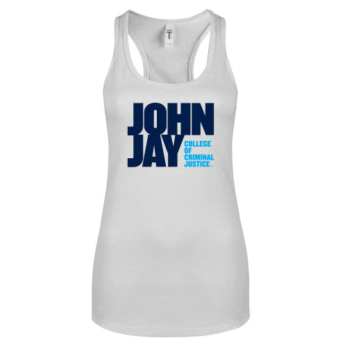 Next Level Racerback Tank White-John Jay College of Criminal Justice Primary Mark