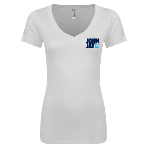 Next Level Womens White Ideal V Tee-John Jay College of Criminal Justice Primary Mark