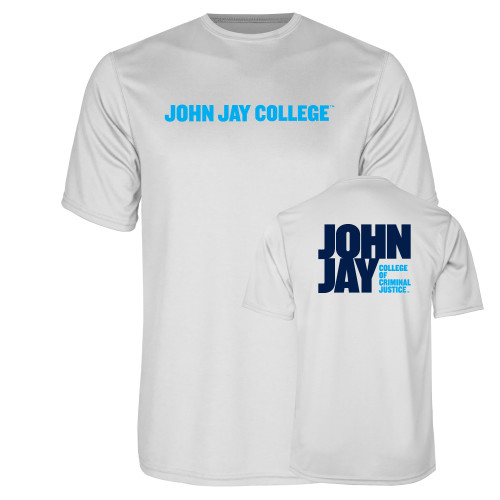 White Performance Tee-John Jay College of Criminal Justice Wordmark Horizontal
