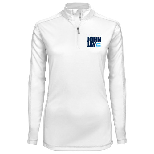 Syntrel Womens White Interlock 1/4 Zip-John Jay College of Criminal Justice Primary Mark