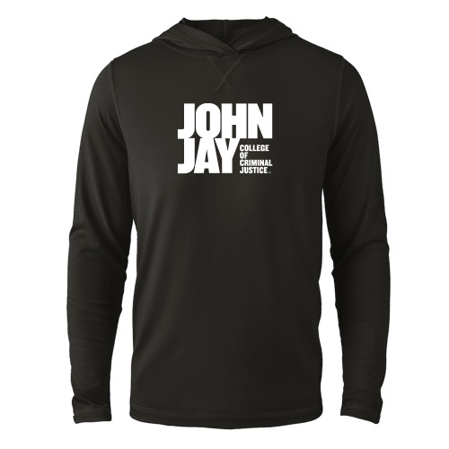 Black Long Sleeve Hooded Tee-John Jay College of Criminal Justice Primary Mark