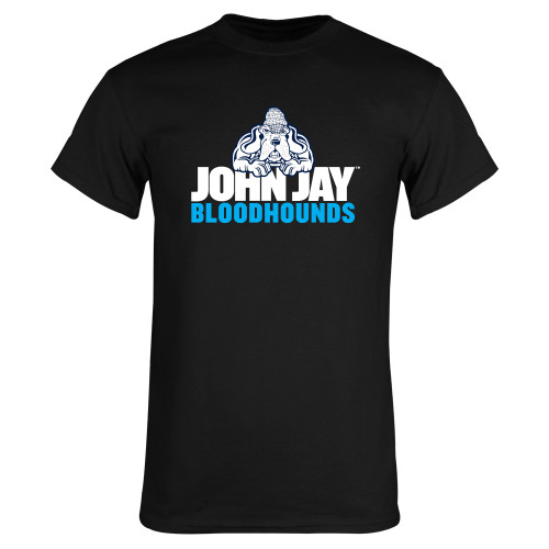 Black T Shirt-John Jay College of Criminal Justice Bloodhounds with Bloodhound Mascot