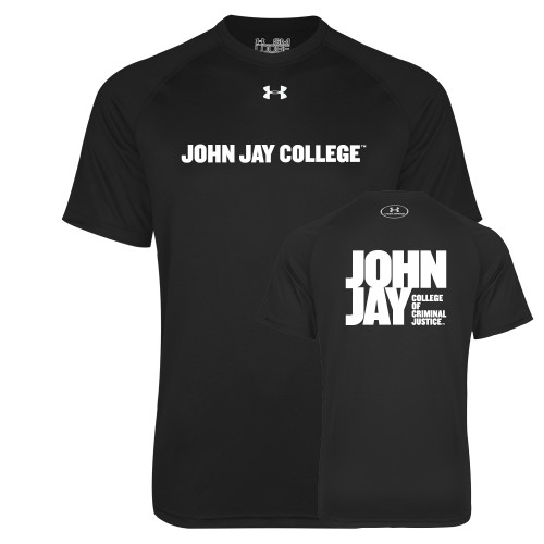Under Armour Black Tech Tee-John Jay College of Criminal Justice Wordmark Horizontal