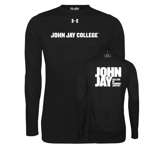 Under Armour Black Long Sleeve Tech Tee-John Jay College of Criminal Justice Wordmark Horizontal