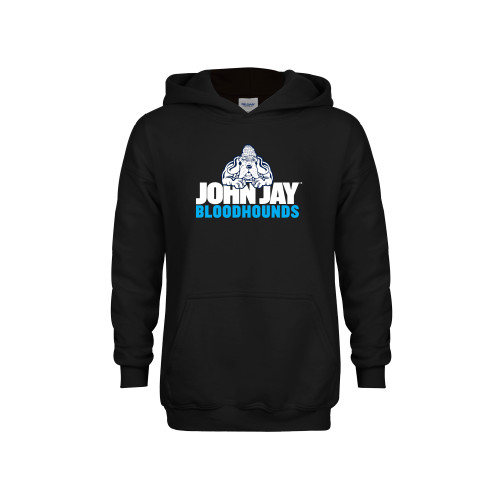 Youth Black Fleece Hoodie-John Jay College of Criminal Justice Bloodhounds with Bloodhound Mascot