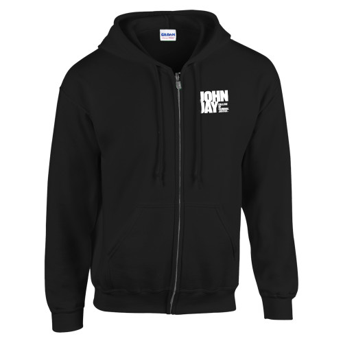Black Fleece Full Zip Hoodie-John Jay College of Criminal Justice Primary Mark