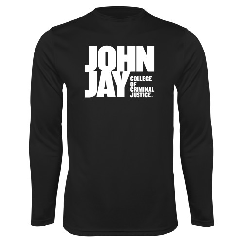 Black Performance Long Sleeve Shirt-John Jay College of Criminal Justice Primary Mark