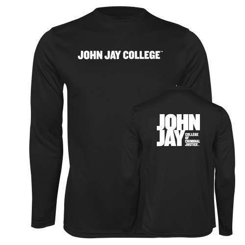 Black Performance Long Sleeve Shirt-John Jay College of Criminal Justice Wordmark Horizontal