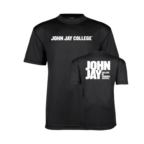 Youth Performance Black Tee-John Jay College of Criminal Justice Wordmark Horizontal
