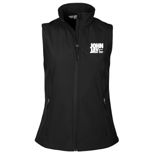 Womens Black Core Softshell Vest-John Jay College of Criminal Justice Primary Mark