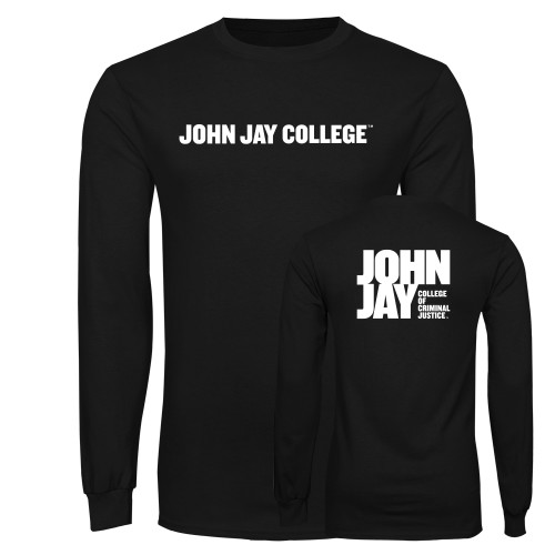 Black Long Sleeve T Shirt-John Jay College of Criminal Justice Wordmark Horizontal