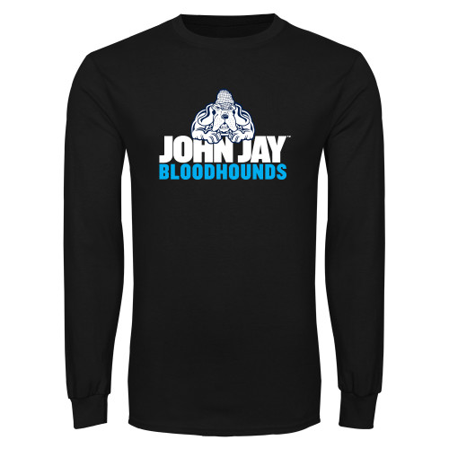 Black Long Sleeve T Shirt-John Jay College of Criminal Justice Bloodhounds with Bloodhound Mascot
