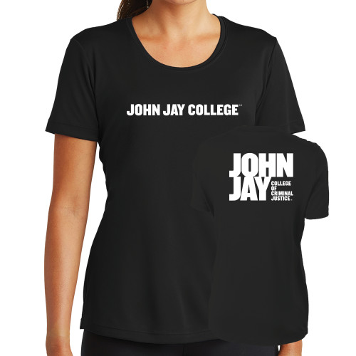 Womens Black Performance Tee-John Jay College of Criminal Justice Wordmark Horizontal