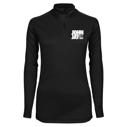 Syntrel Womens Black Interlock 1/4 Zip-John Jay College of Criminal Justice Primary Mark