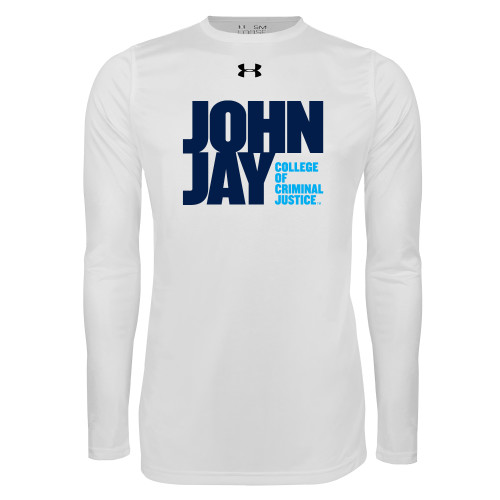 Under Armour White Long Sleeve Tech Tee-John Jay College of Criminal Justice Primary Mark