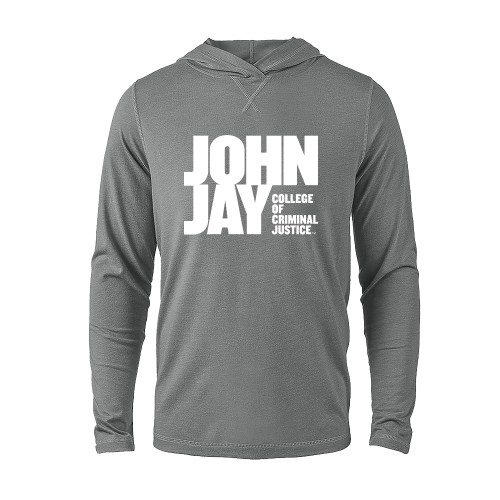 Grey Heather Long Sleeve Hooded Tee-John Jay College of Criminal Justice Primary Mark