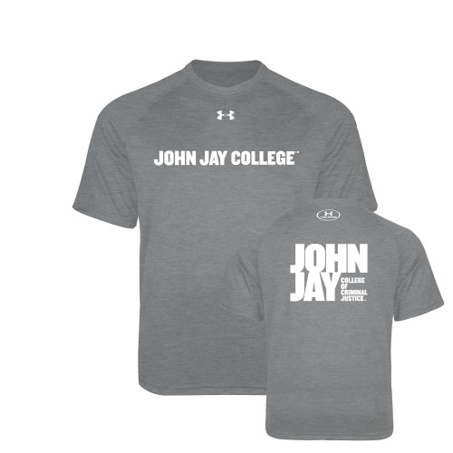 Under Armour Youth Grey Tech Tee-John Jay College of Criminal Justice Wordmark Horizontal