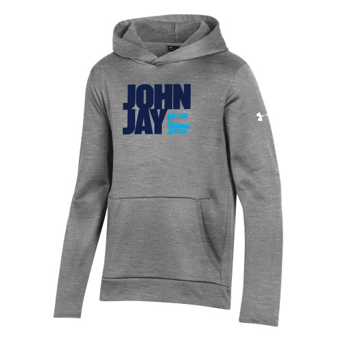 Under Armour Youth Grey Fleece Hoodie-John Jay College of Criminal Justice Primary Mark