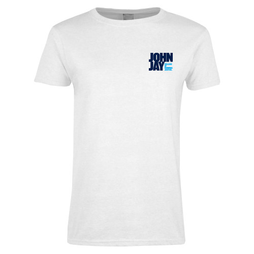Womens White Short Sleeve Tee-John Jay College of Criminal Justice Primary Mark