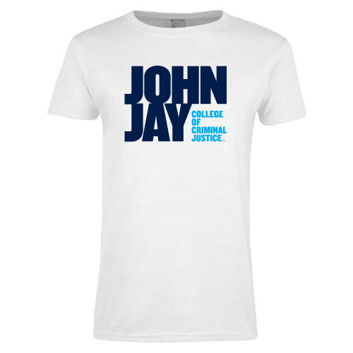 Womens White Short Sleeve Tee-John Jay College of Criminal Justice Primary Mark