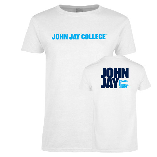 Womens White Short Sleeve Tee-John Jay College of Criminal Justice Wordmark Horizontal