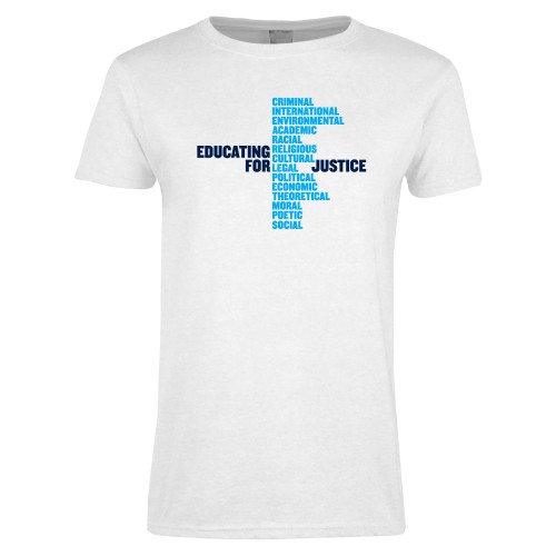 Womens White Short Sleeve Tee-John Jay College of Criminal Justice Educating For Justice