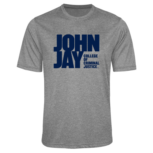 Grey Heather Performance Contender Tee-John Jay College of Criminal Justice Primary Mark