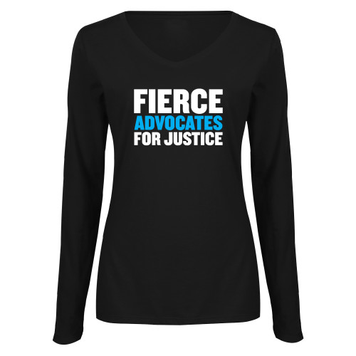 Womens Black Long Sleeve V Neck Tee -John Jay College of Criminal Justice Fierce Advocates For Justice
