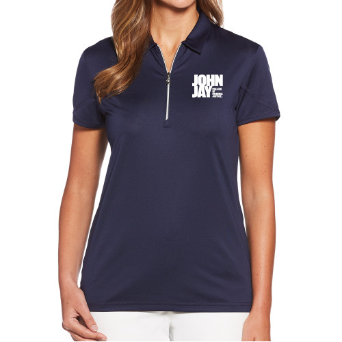 Callaway Womens Navy Tulip Sleeve Zip Polo-John Jay College of Criminal Justice Primary Mark