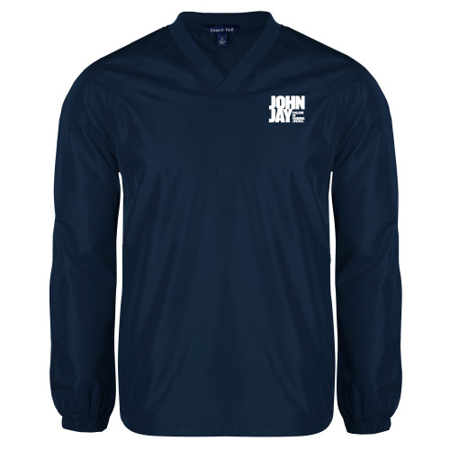 Navy V Neck Raglan Windshirt-John Jay College of Criminal Justice Primary Mark