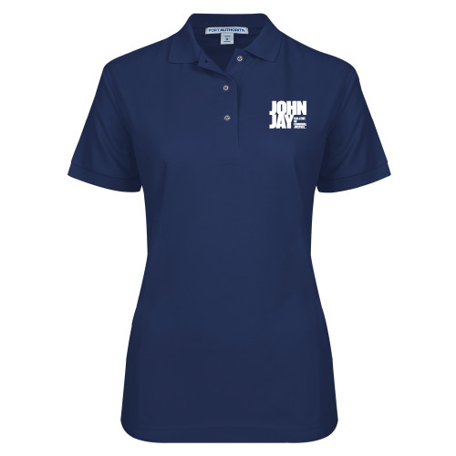 Womens Silk Touch Navy Pique Polo-John Jay College of Criminal Justice Primary Mark