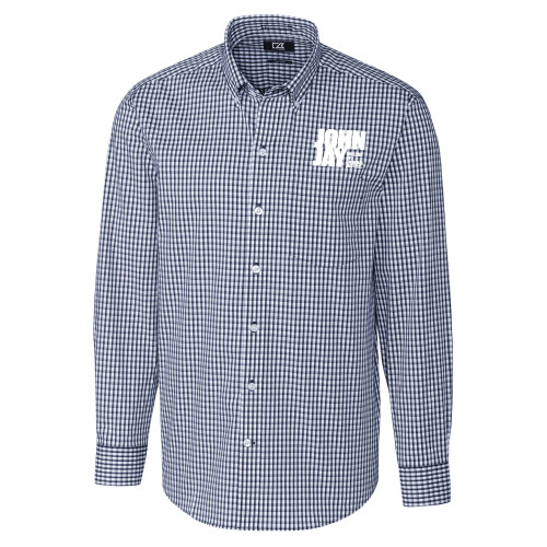 Cutter & Buck Navy Gingham Long Sleeve Button Down-John Jay College of Criminal Justice Primary Mark