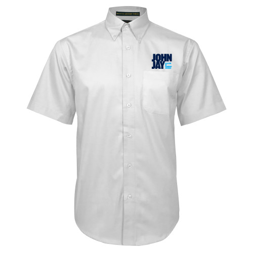 White Twill Button Down Short Sleeve-John Jay College of Criminal Justice Primary Mark