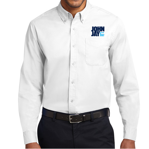 White Twill Button Down Long Sleeve-John Jay College of Criminal Justice Primary Mark