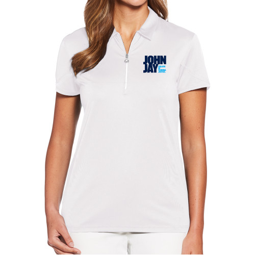 Callaway Womens White Tulip Sleeve Zip Polo-John Jay College of Criminal Justice Primary Mark