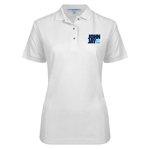 Womens Silk Touch White Pique Polo-John Jay College of Criminal Justice Primary Mark