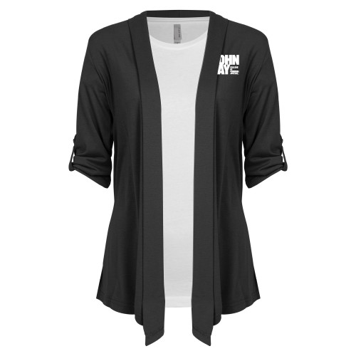 Womens Grey Drape Front Cardigan Sweater-John Jay College of Criminal Justice Primary Mark