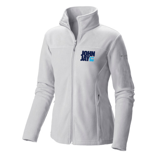 Columbia Womens Full Zip White Fleece Jacket-John Jay College of Criminal Justice Primary Mark