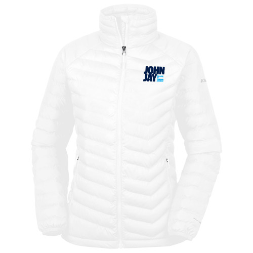 Columbia Womens White Powder Lite Jacket-John Jay College of Criminal Justice Primary Mark