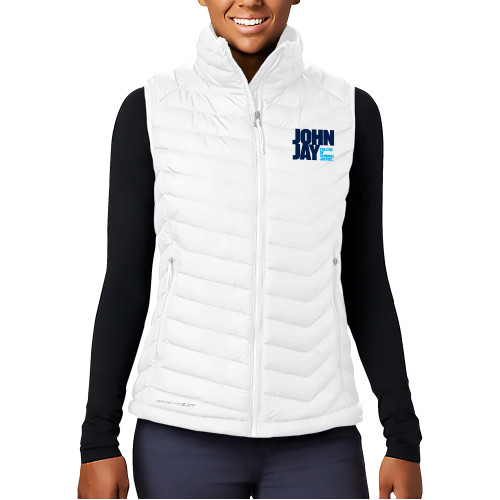Columbia Womens White Powder Lite Vest-John Jay College of Criminal Justice Primary Mark