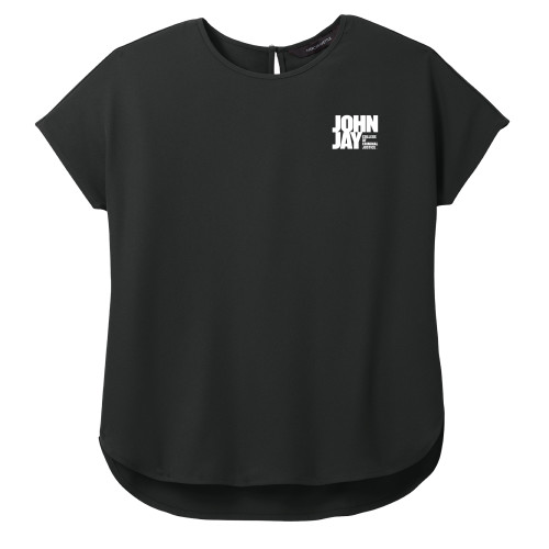 Mercer + Mettle Womens Black Stretch Crepe Crew-John Jay College of Criminal Justice Primary Mark
