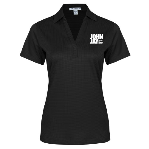 Womens Black Performance Fine Jacquard Polo-John Jay College of Criminal Justice Primary Mark